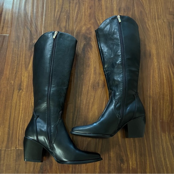 Dream Pairs Black Embroidered Western Cowboy Knee High Boots size 7.5 - Picture 12 of 13